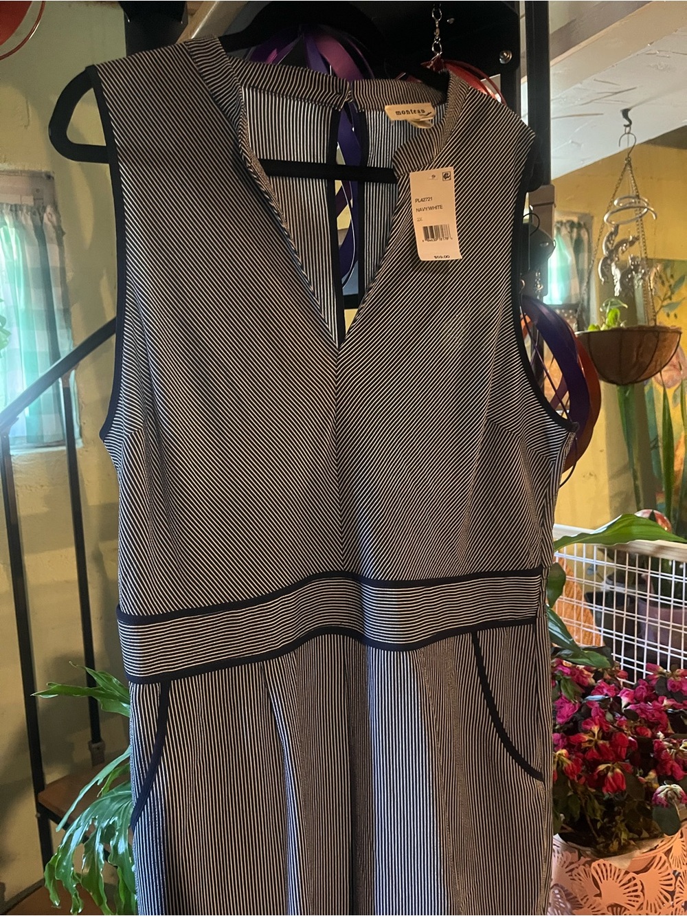 Monteau Navy White Jumpsuit with Navy Trim - Picture 2 of 7